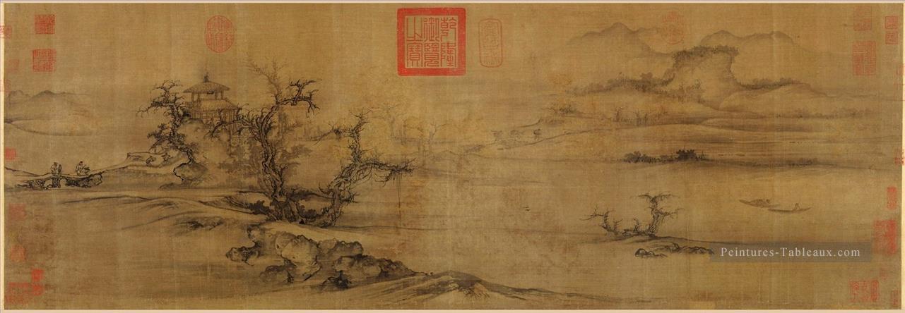 vieux arbres niveau distance 1080 Guo Xi traditionnel chinois Peintures à l'huile
